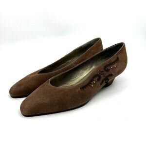 YSL Brown Suede Kitten Heel Pumps Women's 6.5 US NEW